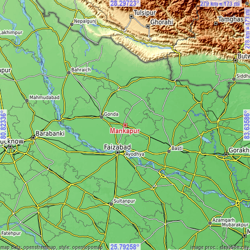 Topographic map of Mankāpur