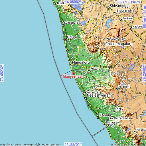 Topographic map of Manjēshvar