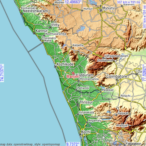 Topographic map of Manjeri
