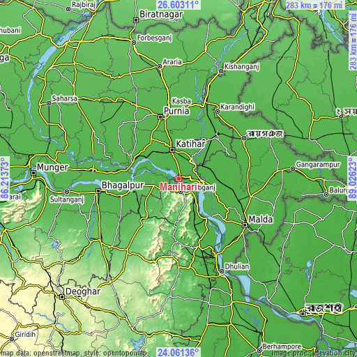 Topographic map of Manihāri