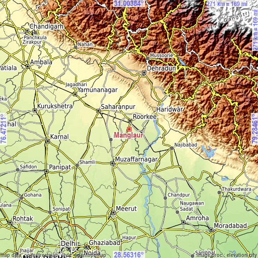 Topographic map of Manglaur