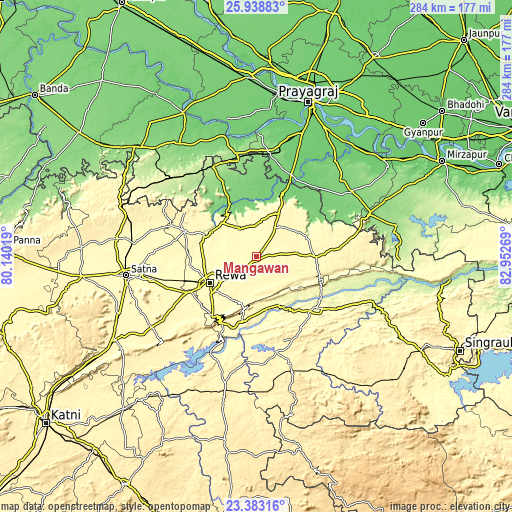 Topographic map of Mangawān