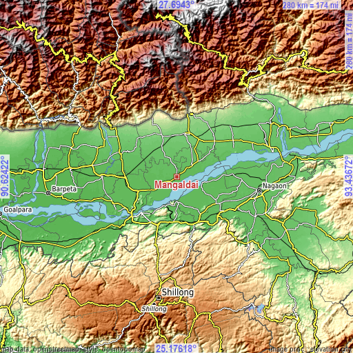Topographic map of Mangaldai