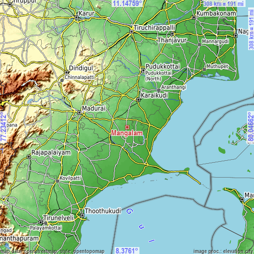 Topographic map of Mangalam