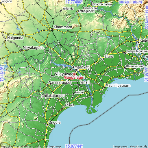 Topographic map of Mangalagiri