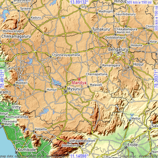 Topographic map of Mandya