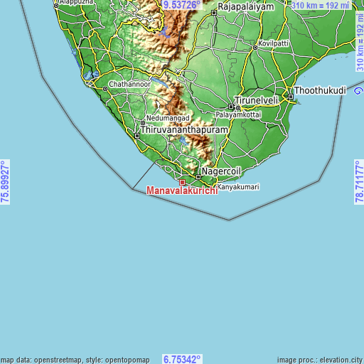 Topographic map of Manavālakurichi