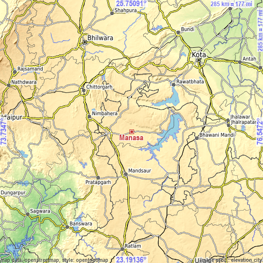 Topographic map of Manāsa