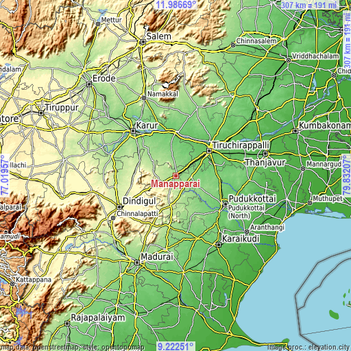 Topographic map of Manapparai