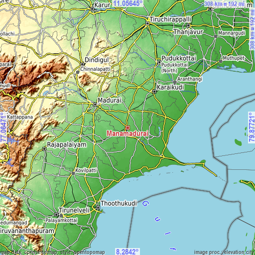 Topographic map of Manamadurai