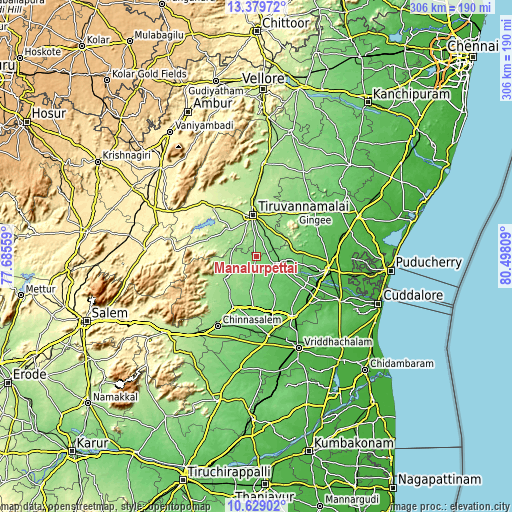 Topographic map of Manalūrpettai