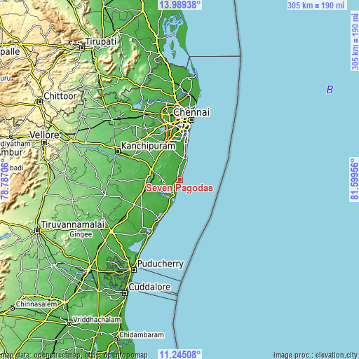 Topographic map of Seven Pagodas