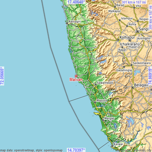 Topographic map of Mālvan