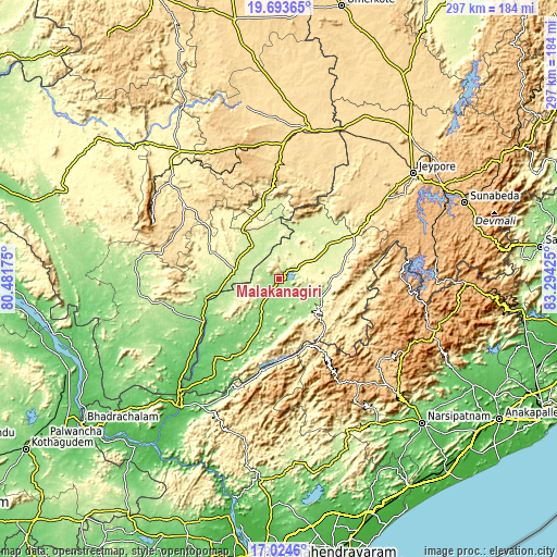 Topographic map of Malakanagiri