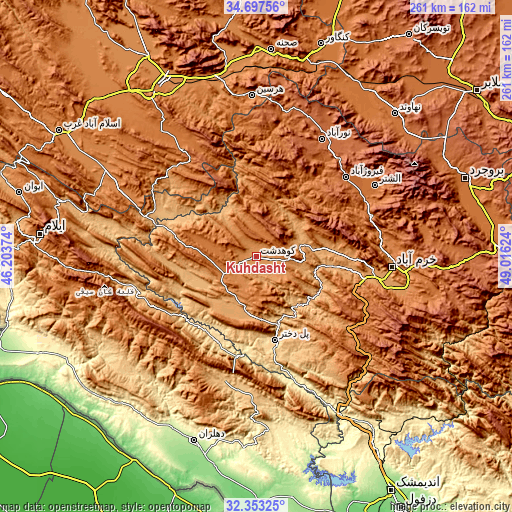 Topographic map of Kūhdasht