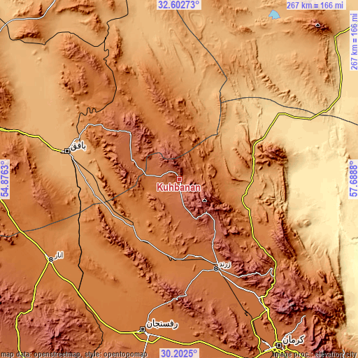 Topographic map of Kūhbanān