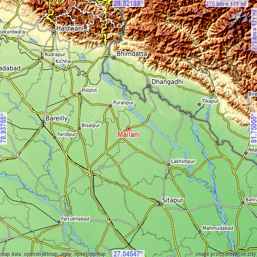 Topographic map of Mailāni