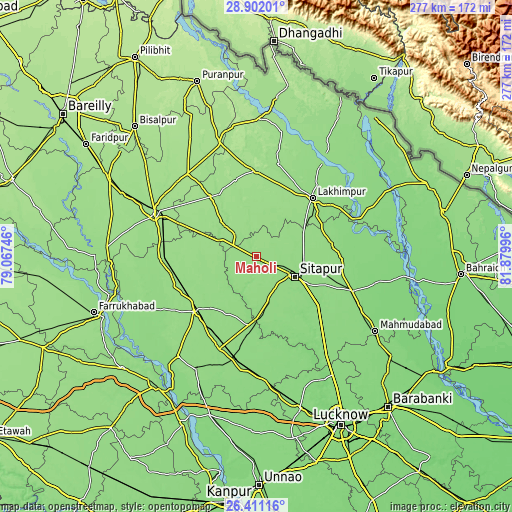 Topographic map of Maholi