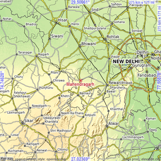 Topographic map of Mahendragarh