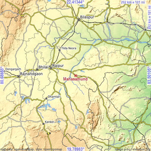 Topographic map of Mahāsamund