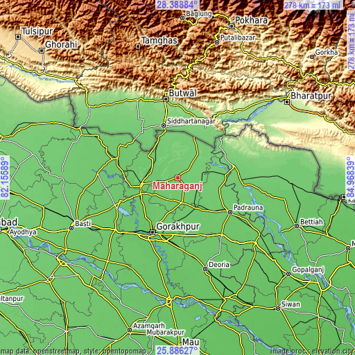 Topographic map of Mahārāganj