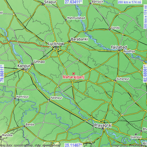 Topographic map of Mahārājganj