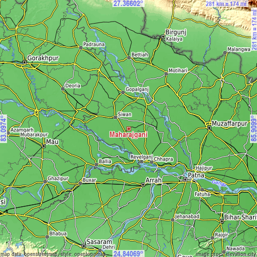 Topographic map of Mahārājgani