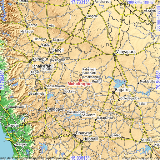 Topographic map of Mahālingpur