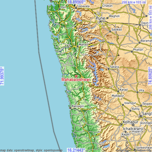 Topographic map of Mahābaleshwar