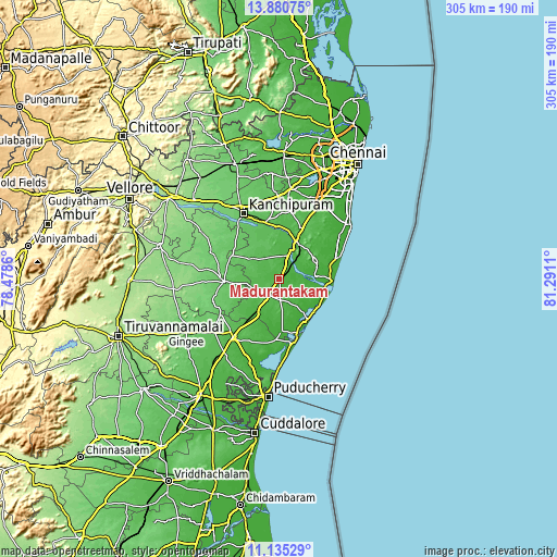 Topographic map of Madurāntakam