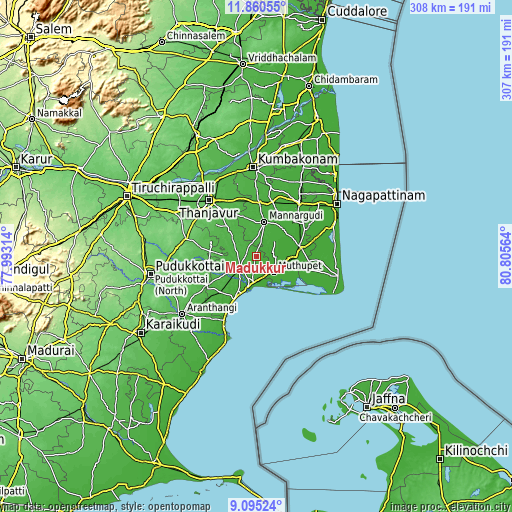 Topographic map of Madukkūr