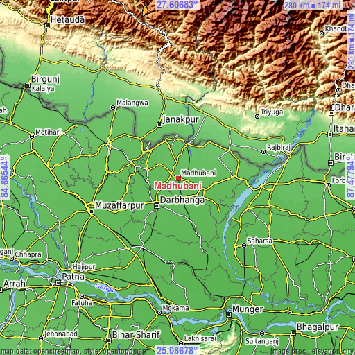 Topographic map of Madhubani