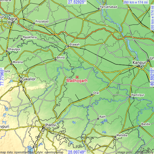 Topographic map of Mādhogarh