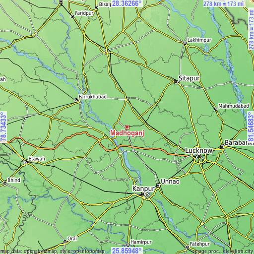 Topographic map of Mādhoganj