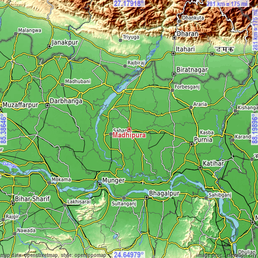 Topographic map of Madhipura