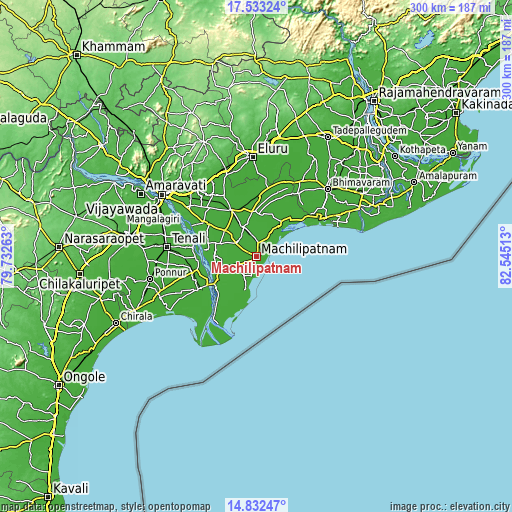 Topographic map of Machilīpatnam