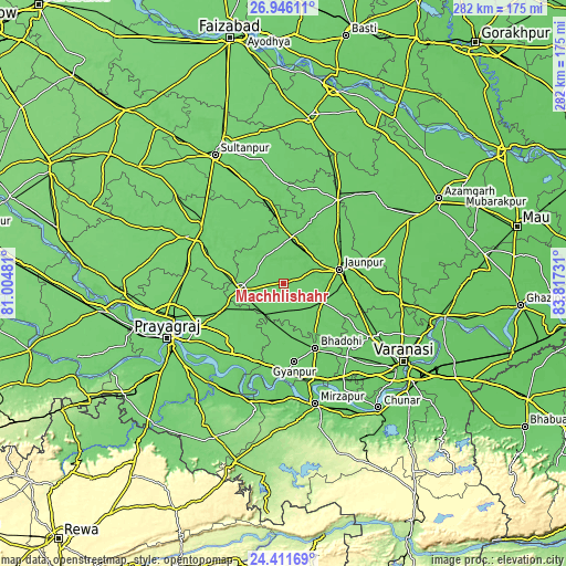 Topographic map of Machhlīshahr