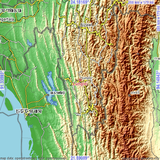 Topographic map of Lunglei