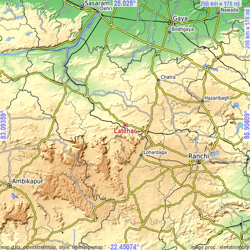 Topographic map of Lātehār
