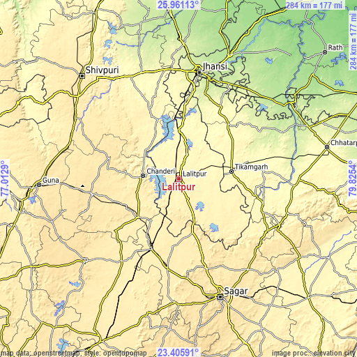 Topographic map of Lalitpur