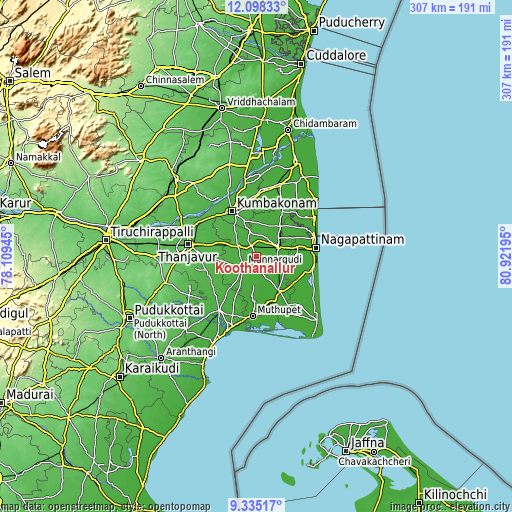 Topographic map of Koothanallur