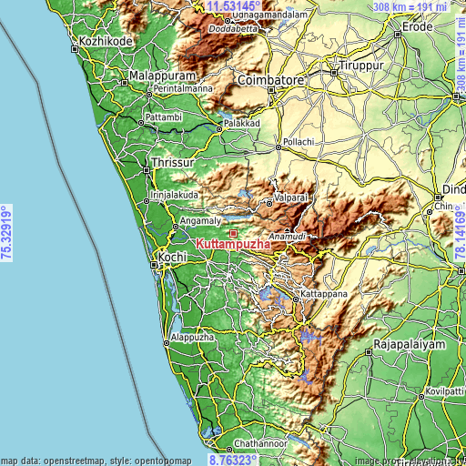 Topographic map of Kuttampuzha