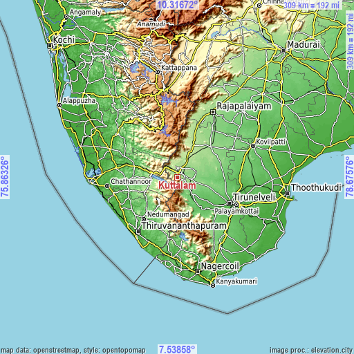 Topographic map of Kuttālam