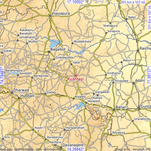 Topographic map of Kushtagi