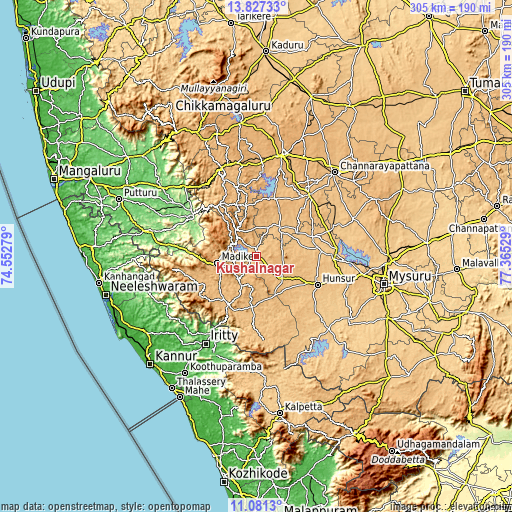 Topographic map of Kushālnagar