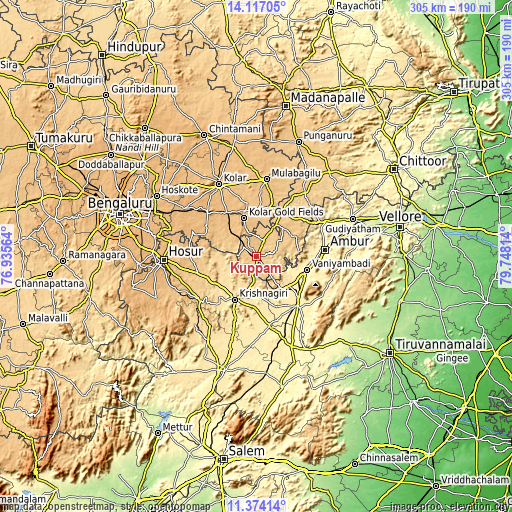 Topographic map of Kuppam