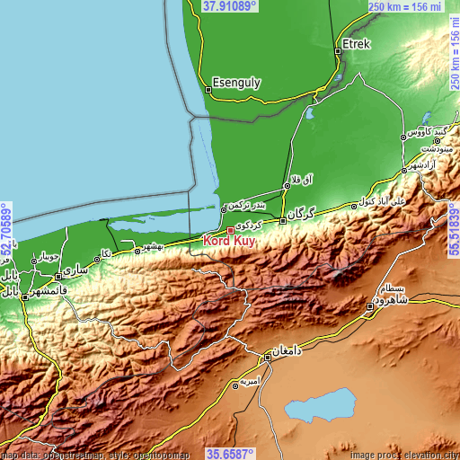 Topographic map of Kord Kūy