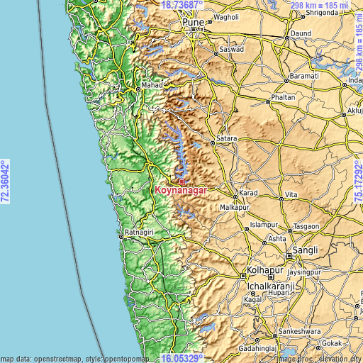 Topographic map of Koynanagar