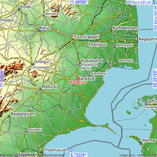 Topographic map of Kottaiyūr