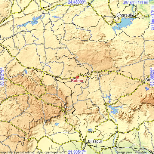 Topographic map of Kotma